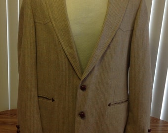 Sheplers Vintage Mens 44L Beige Wool Silk Blend Western Blazer Sportcoat Cowboy Ranch Apparel