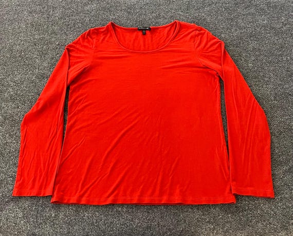Eileen Fisher, Eileen Fisher Petite Large Red Jersey Stretch Long Sleeve Round Neck Top