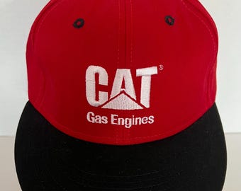 Cat Gas Engines VTG Snapback Hat Red Black Embroidered USA Caterpillar Cyrk