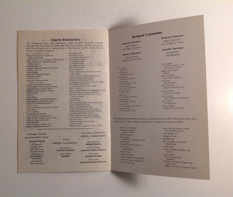Orange County Sports Hall Of Fame 1981 Banquet Program Vintage Etsy