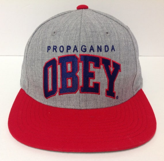 Obey Snapback Hat Embroidered Spellout Gray Red