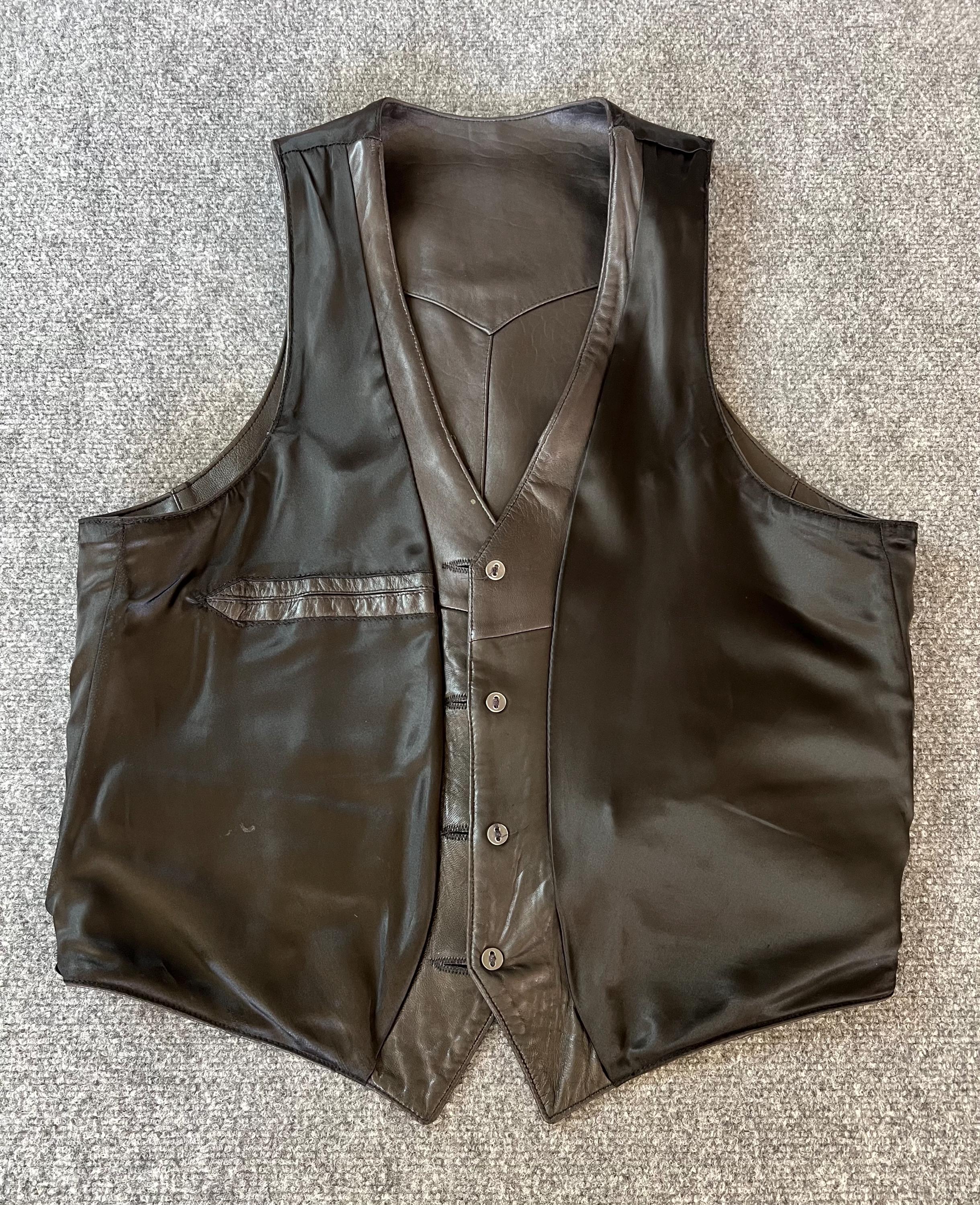 Continental Leather Fashions VTG Western Best Black Leather Button 