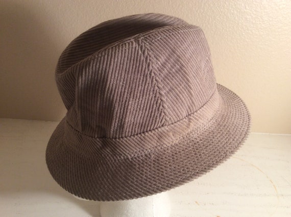 Vintage Young An Gray Corduroy Bucket Fedora Hat … - image 1