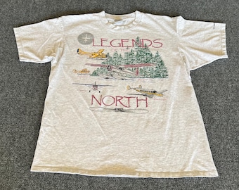 Vermilion Bay Canada VTG T Shirt “Legends Of The North” Airplanes Gray XL