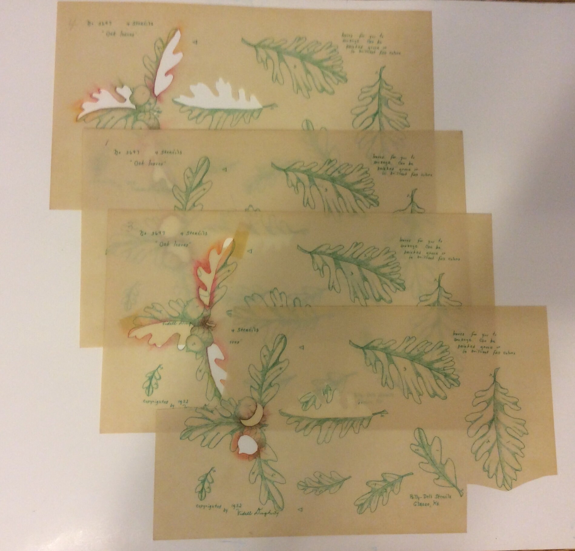 Pochoirs Vintage Polly-Dell 1952 #3697 Motifs Feuilles De Chêne - Lot De 4 - Décoration Murale