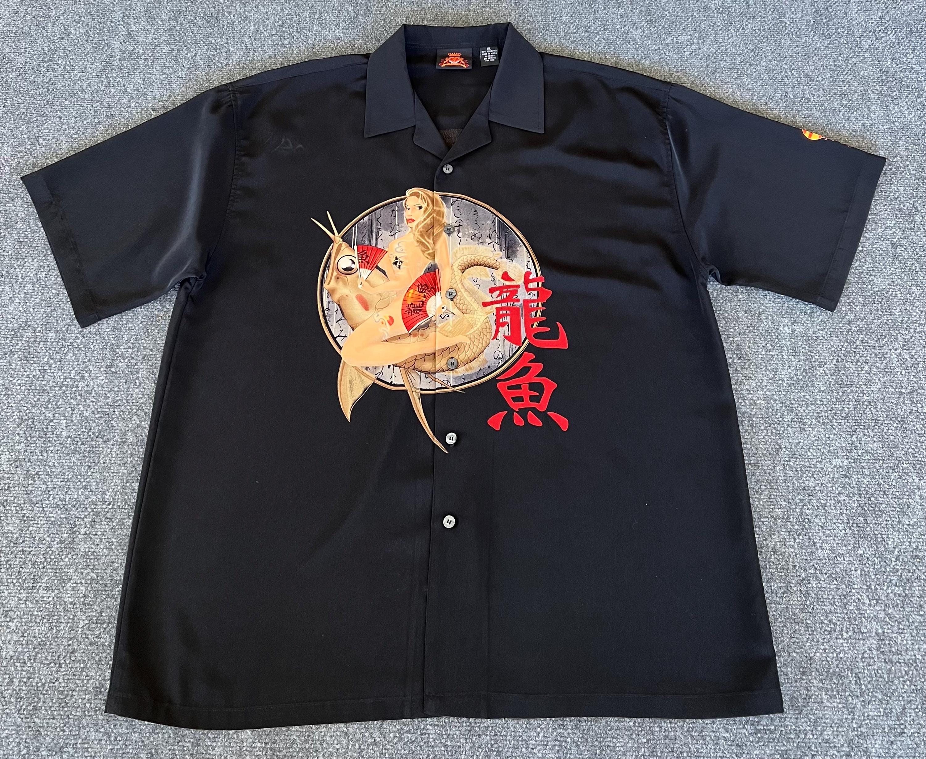 7 Diamonds Mens Y2K Shirt Black Japan Blonde Carp 2 Sided VTG Camp