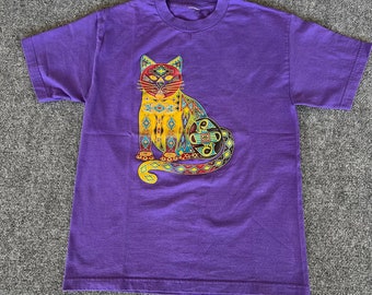 VTG Grandmacore T Shirt Purple Cat Abstract Puff Print Short Sleeve XL