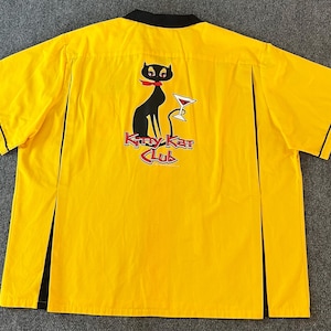 VTG Cruisin USA Bowling Shirt Mens 3X “Kitty Kat Club” Yellow Black Y2K Retro