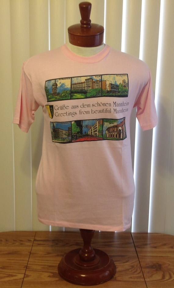 Vintage 80s Tourist T Shirt Mannheim Germany Pink 