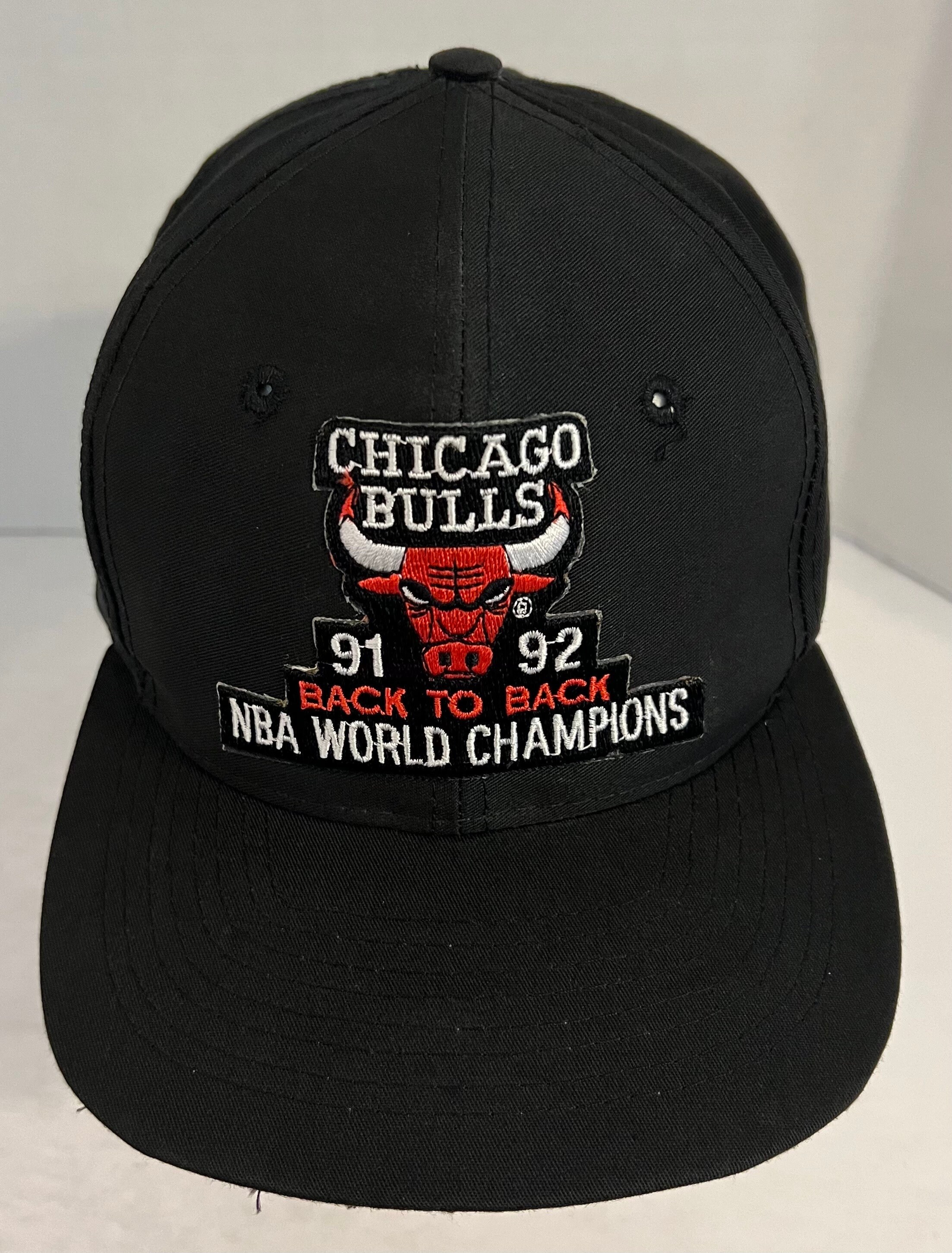 Chicago Bulls Back to Back Champions Hat Black 1991 1992 VTG