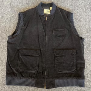 St. Johns Bay VTG 90s Mens Corduroy Vest Black Zip Insulated Preppy Outdoors XL