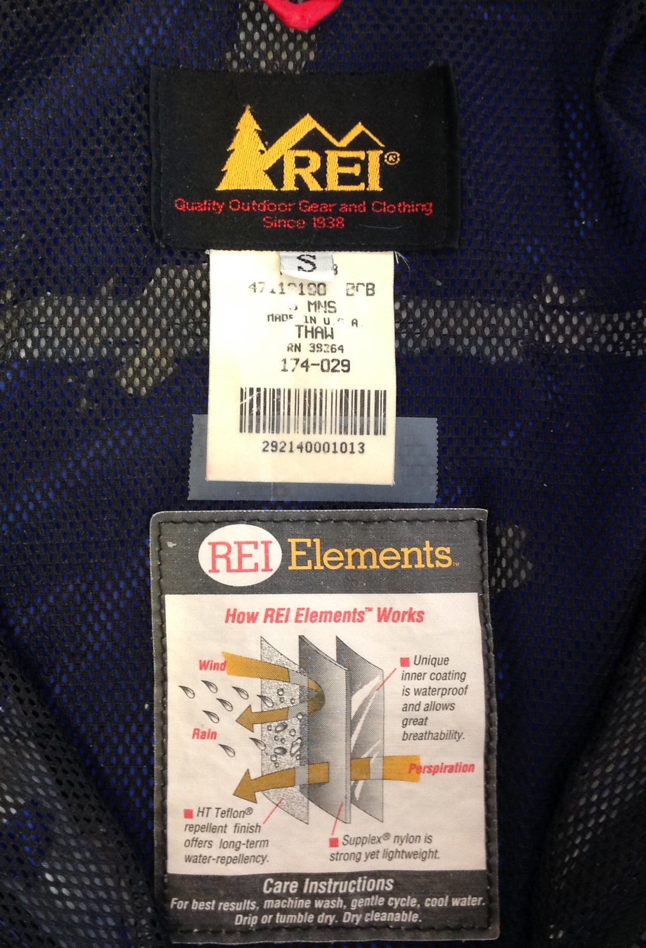 REI Vintage Elements Hooded Thaw Rain Jacket Blue Nylon Waterproof