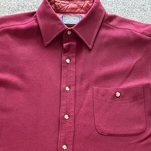 Vtg Pendleton Wool Trail Shirt L Maroon Burgundy Suede Elbow Patch Made In USA image 13