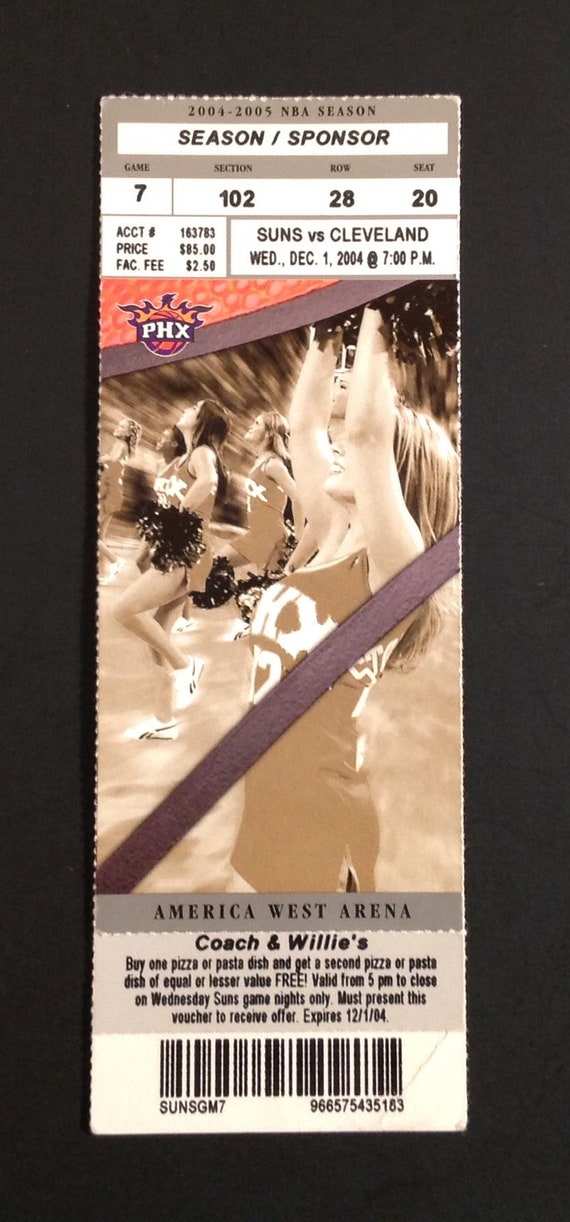 Phoenix Suns 2004 Game Ticket Cleveland Cavaliers Lebron James Etsy