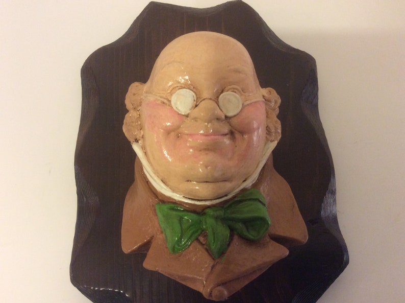 Vintage Bossons Chalkware Head With Wood Plaque Dickens Englishman Wall Hanging 8\u201d Mid Century Decor