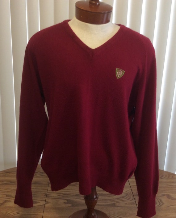 Vintagerescuemission Vintage Pickering Red V-Neck Golf Sweater Pullover Orlon Mens Size Large
