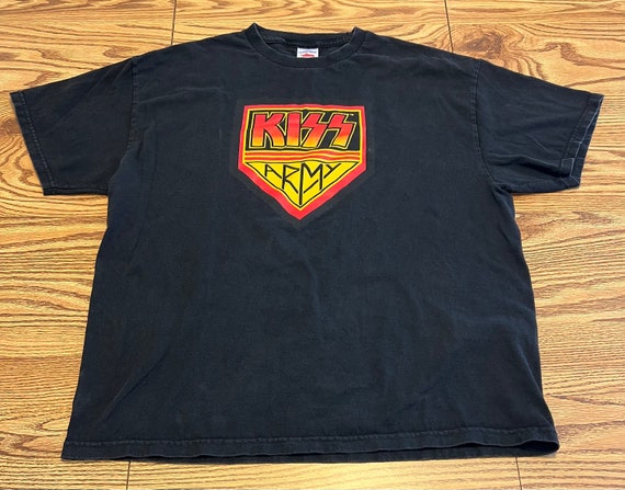 Kiss Army T-Shirt Black Red Yellow Shield Logo Te… - image 1