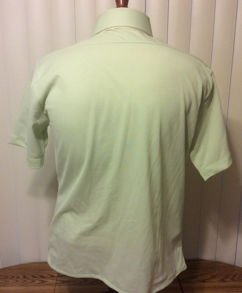 Vintage 80s NWT Kings Road Sears Hipster Camp Shirt Lime Green Polyester Mens Size Medium