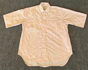 Motto Red Dot Mens L VTG Shirt White Orange Polka Dot Button Up