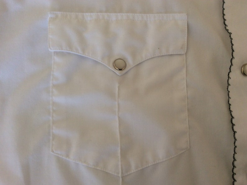 H Bar C Vintage Mens 17-34 White wBlack Contrast Stitch Pearl Snap Western Shirt