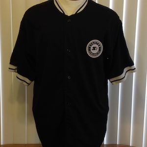 Starter Vintage Logo Baseball Jersey Black Button Front Stitched Patch Shadow Print Mens Size Large
