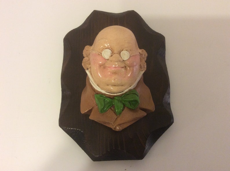 Vintage Bossons Chalkware Head With Wood Plaque Dickens Englishman Wall Hanging 8\u201d Mid Century Decor