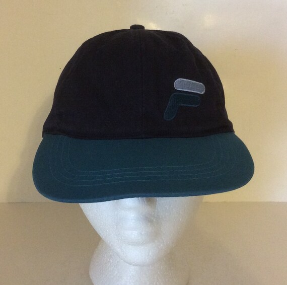 Fila Vintage 90s Strapback Hat Offset “F” Logo Bl… - image 1