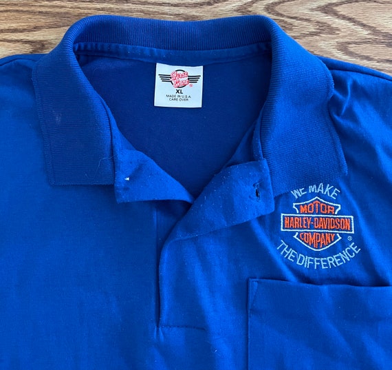 Harley Davidson VTG Employee Polo Shirt Blue Pocket S… Gem