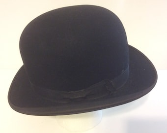 Borsalino Alessandria Vintage Black Velour Fur Bowler Fedora Hat 6 7/8 (54 cm)