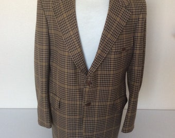 Vintage Botany 500 Mens 44L Wool 2 Button Blazer Brown & Yellow Window Pane