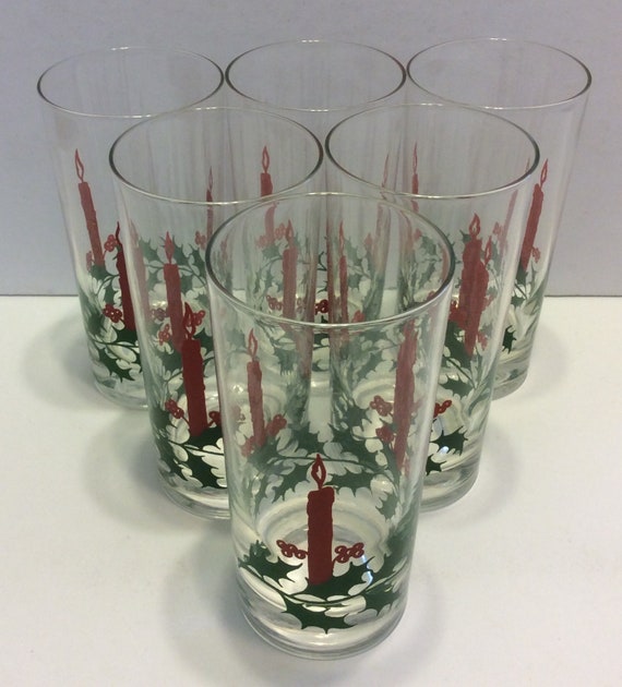 Vintage Christmas Drinking Glasses Holly & Candles 5.5 Set of Etsy