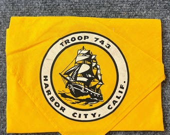 Vintage 1970s Boy Scout Troop 743 Neckerchief Harbor City Calif. Sailing Ship
