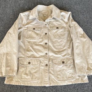 Banana Republic Womens Shirt Safari Chore Utility Beige Stretch Button Up Size Medium