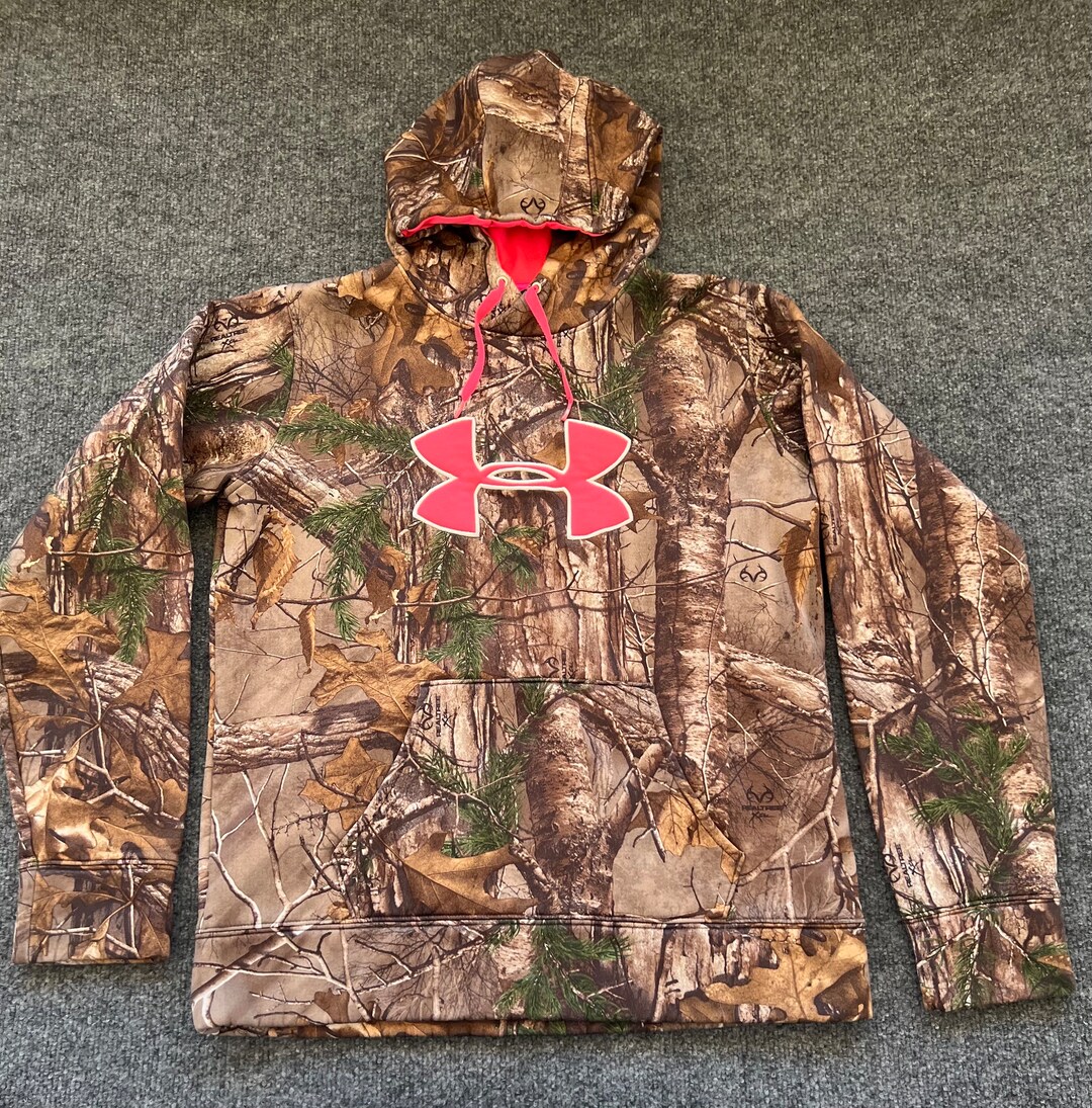 Under Armour Hoodie Womens L Realtree Camo Pink Logo Strings Pullover Sweatshirt Etsy