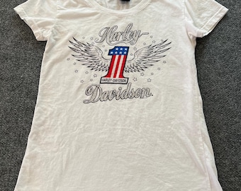 Harley Davidson Womens S T Shirt White Winged #1 Bling Desert Wind Mesa Arizona