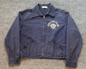 VTG Champion Knitwear Sigma Alpha Epsilon Fraternité Veste en popeline en popeline M telle quelle