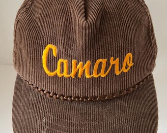 Camaro VTG Corduroy Hat Brown Yellow Script Strap Back Moja 1990s