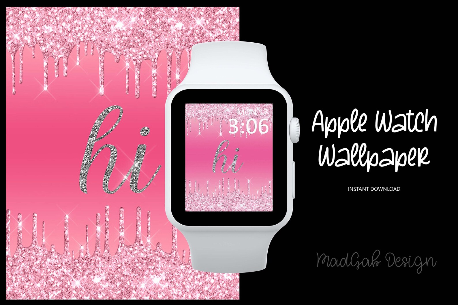 Digital Wallpaper Apple watch wallpaper Pink Silver Hi | Etsy