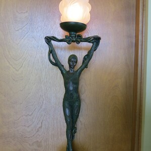 Table Lamp, Art Deco Chiparus Style, extremely fine detail, looks like bronze.  Frosted glass globe.