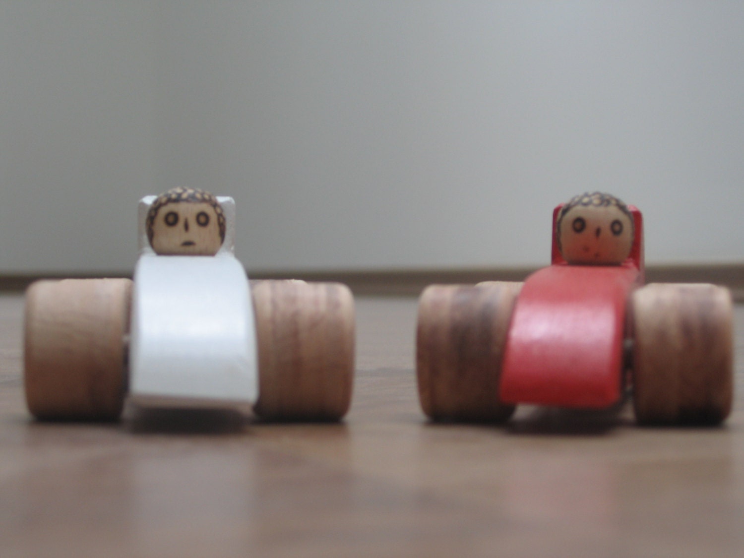 Set of Two Wooden Sports Cars - Red and White Racing Cars Toy - Wooden ...