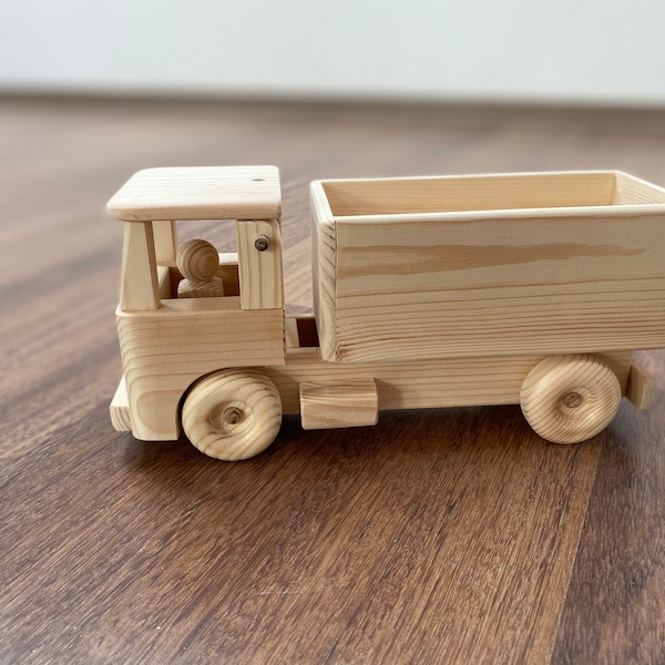 Leo, the wooden toy straight truck with a peg man driver - high walls