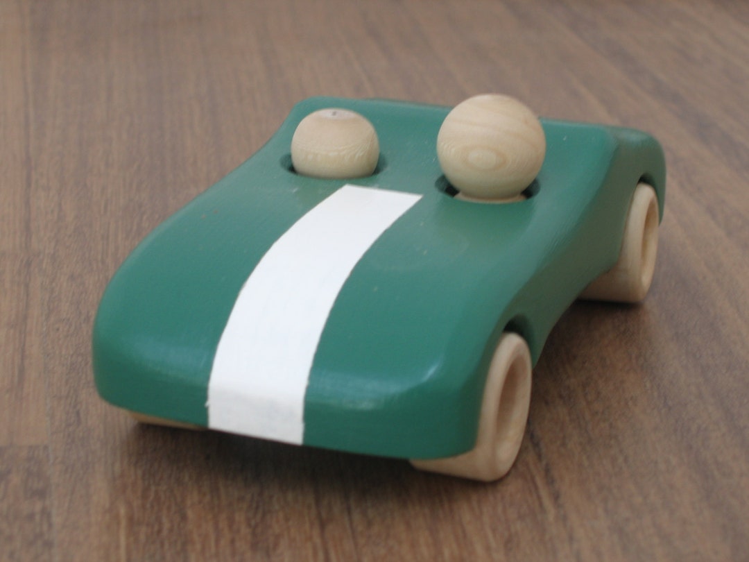 Handcrafted Wooden Toy Green Car With White Stripe Pretend Etsy