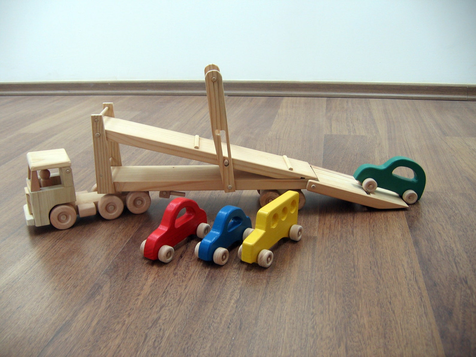 Hailey the Car Hauler - a Wooden Toy Truck With Movable Ramps - Four ...