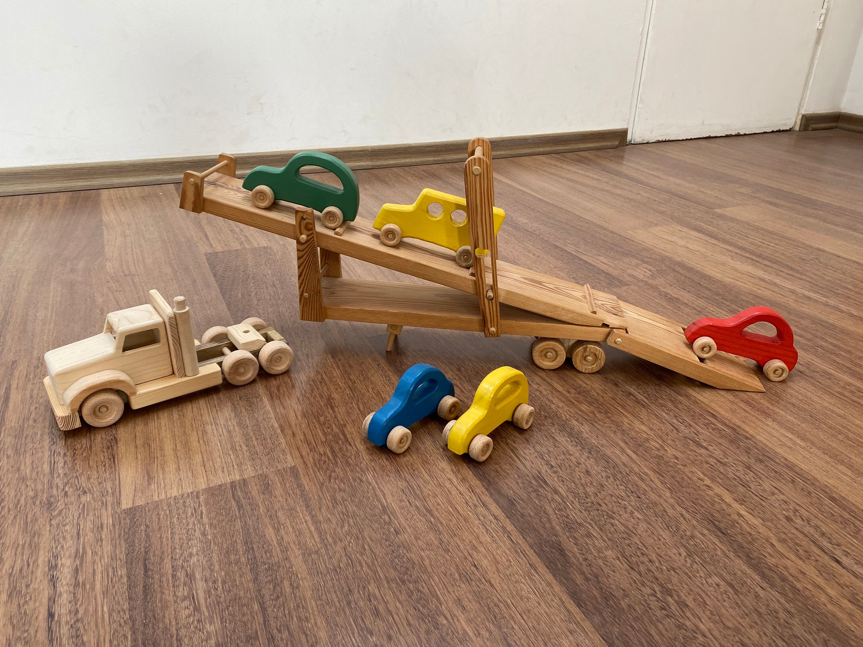 Hailey the Car Hauler - a Wooden Toy Truck With Movable Ramps - Five ...