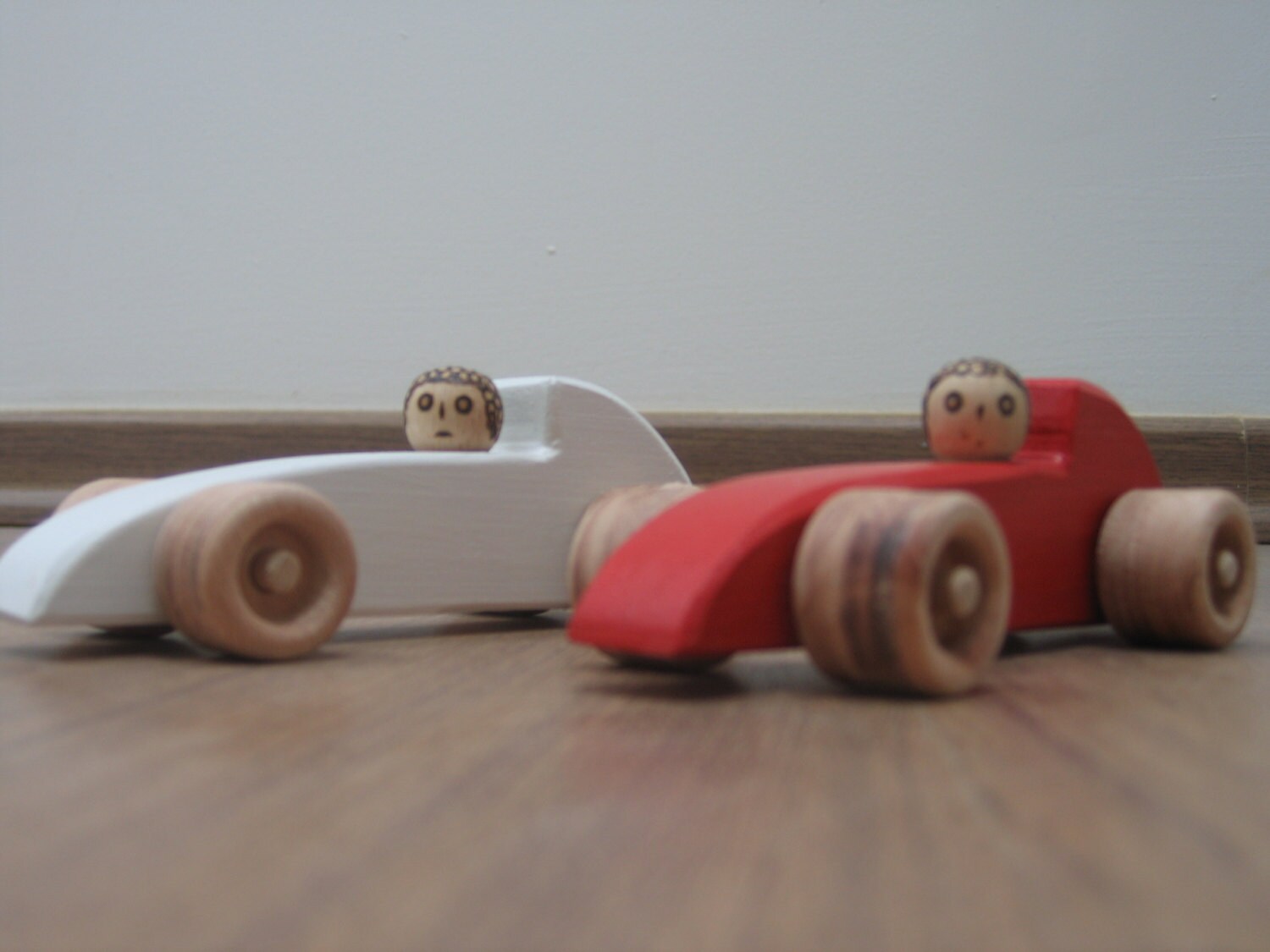 Set of Two Wooden Sports Cars - Red and White Racing Cars Toy - Wooden ...