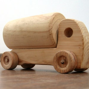 Hank the little tanker a wooden toy tanker for toddlers, natural finish waldorf wood toy image 1