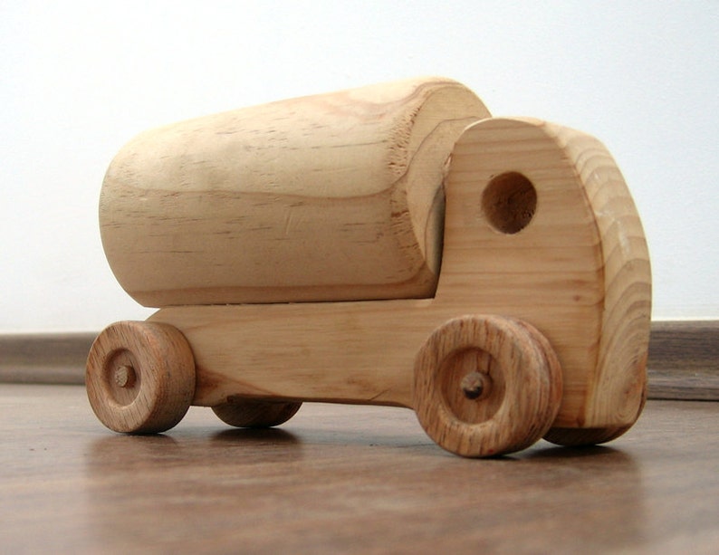 Hank the little tanker a wooden toy tanker for toddlers, natural finish waldorf wood toy image 1