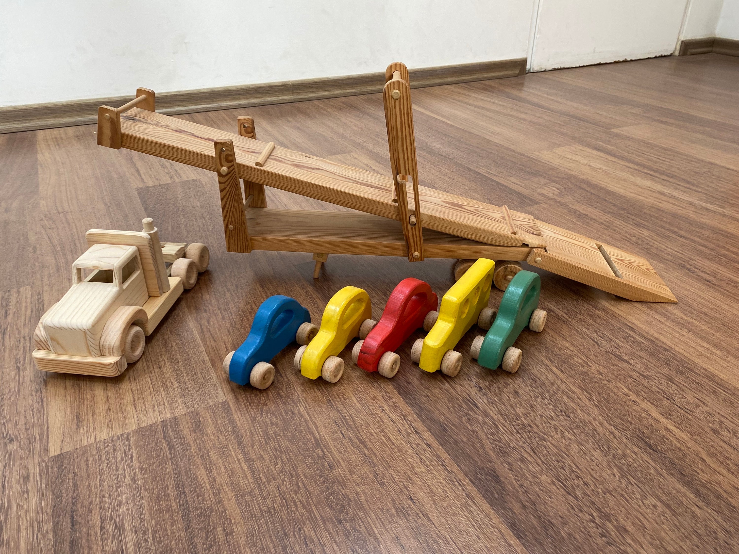 Hailey the Car Hauler - a Wooden Toy Truck With Movable Ramps - Five ...