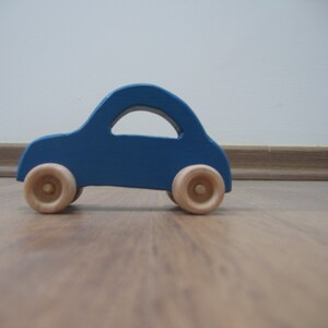 Wooden toy cars set of four blue, green, red, yellow image 3