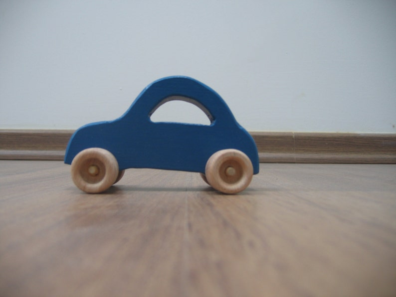 Wooden toy cars set of four blue, green, red, yellow image 3